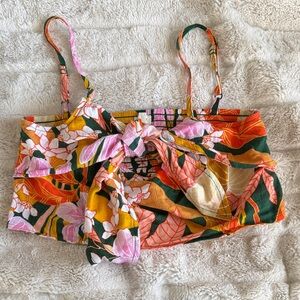 aerie Floral Smocked Crop Top - Pink, Green, Yellow
